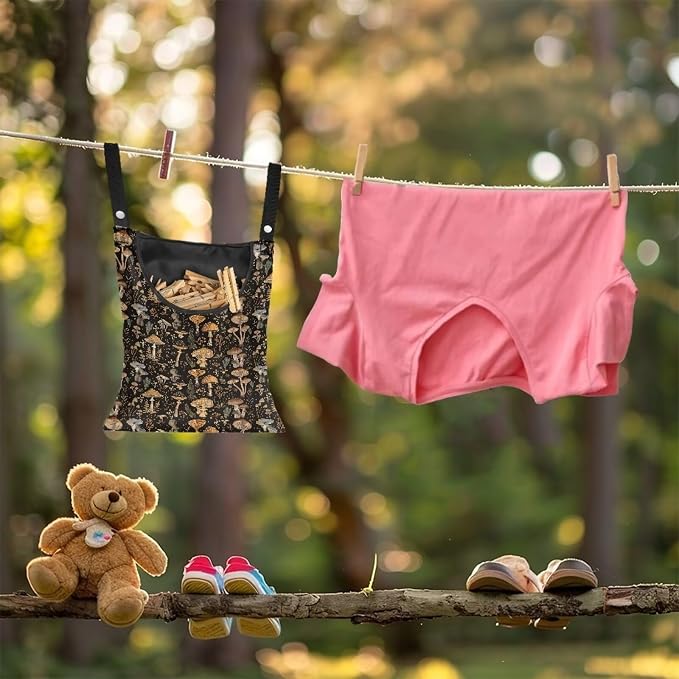 Mushroom Print Handy Laundry Clothespin Bag, Space-Saving Clothespin Storage - Image 4