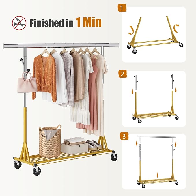 Rolling Clothes Rack Load 530lbs, Heavy Duty Garment Rack - Image 5