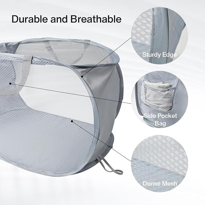 Pop Up Laundry Hamper, Large Collapsible Clothes Basket - Image 5