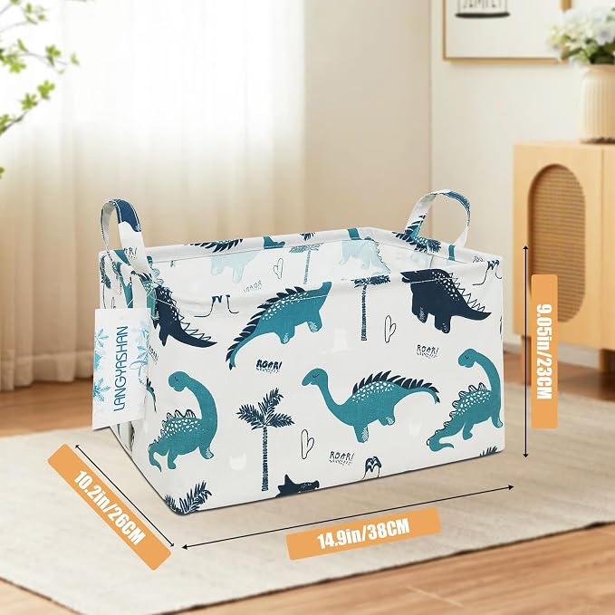 LANGYASHAN Rectangular Storage Bin Collapse Canvas Fabric Cartoon Storage Basket - Image 2