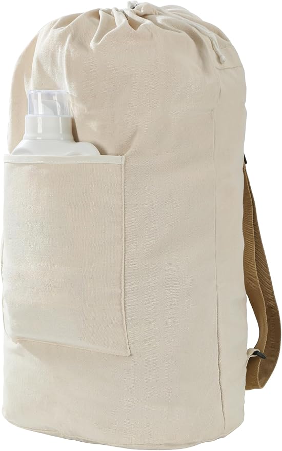 Canvas Laundry bag, Washable Laundry backpack, Adjustable Straps, Large Front by GORISEN