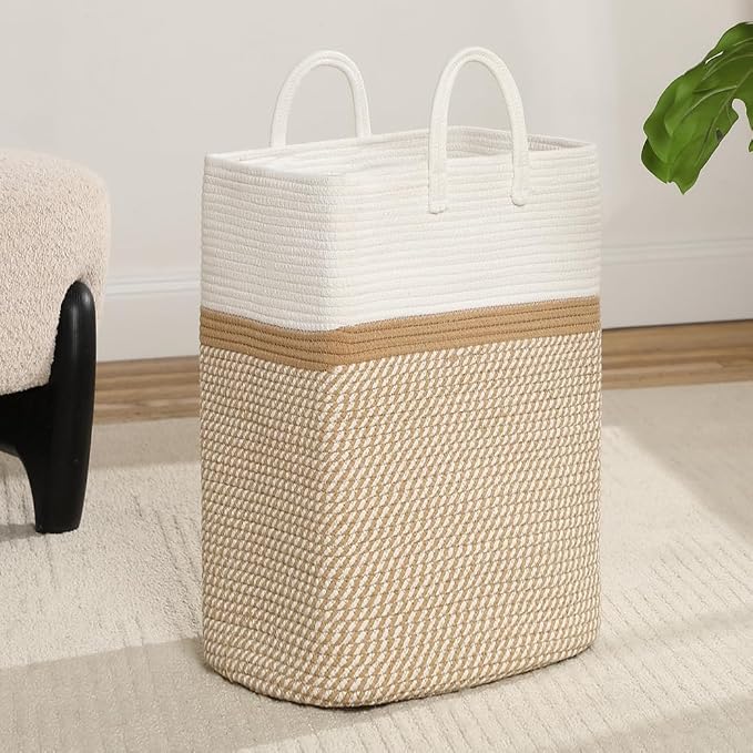 Tall Laundry Basket With Handles, Woven Cotton Rope Big Laundry Hamper Sorters by Laughbird