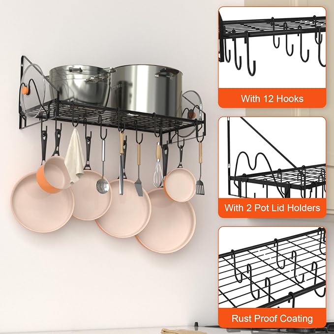 28 Inch Pot Rack Wall Mounted, Pots and Pans Organizer - Image 5