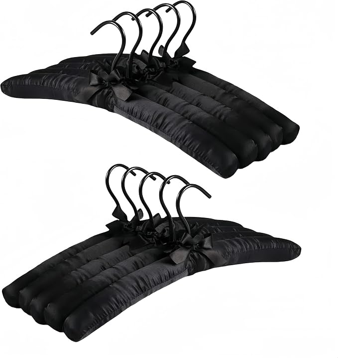 10 Pcs 17 Inch Black Satin Padded Hangers by Unknown