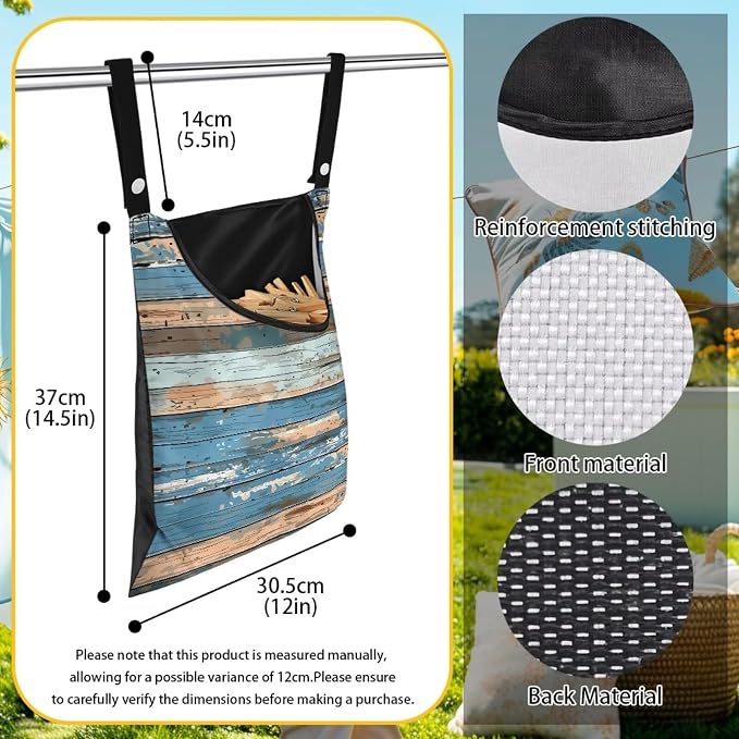 Wood Print Space-Saving Laundry Clothespin Bag, Waterproof Polyester Material - Image 7