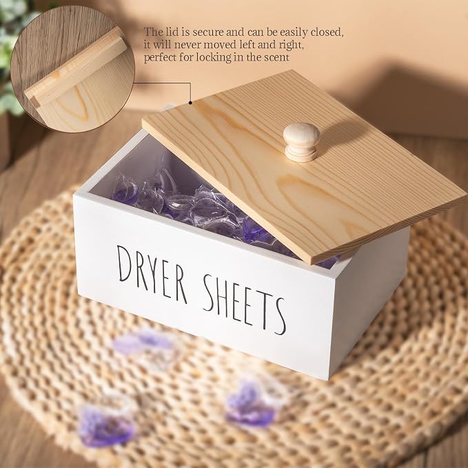 zoocatia Laundry Room Decor Dryer Sheet Container Wood Detergent Dispenser - Image 6