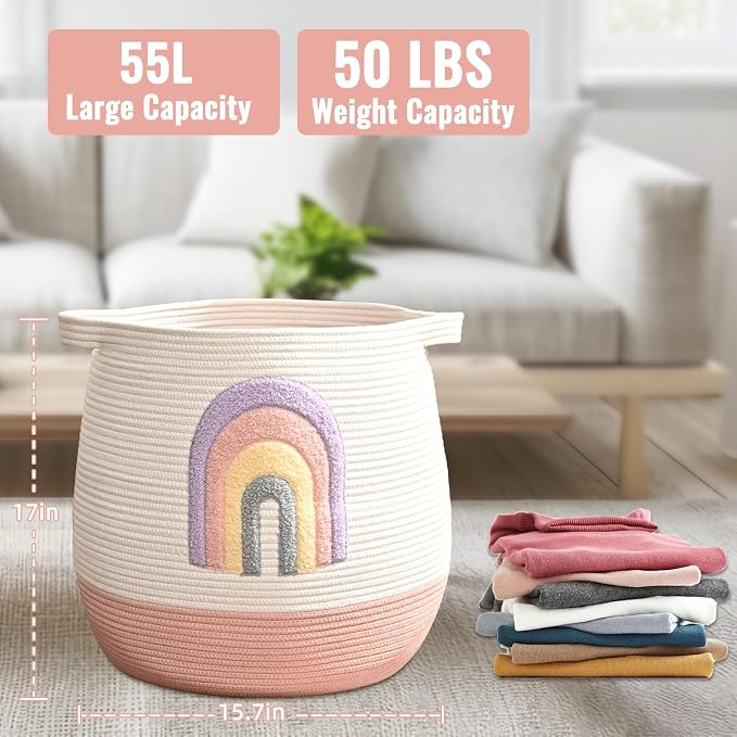 Large Baby Laundry Basket, Rainbow Laundry Hamper - Image 4