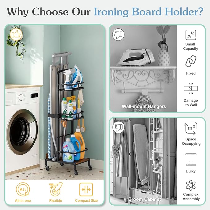 Ironing Board Hanger, Iron and Ironing Board Holder No Wall Mount, Laundry Room - Image 5