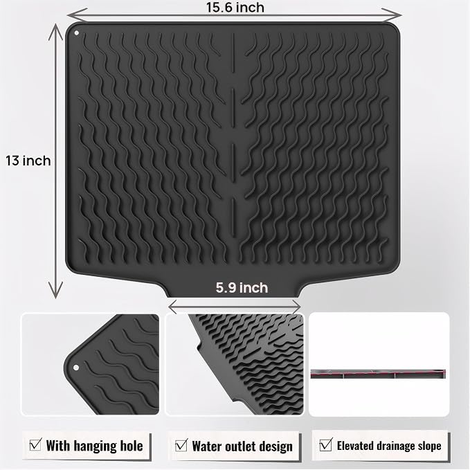 Dish Drying Mat with Drain, Silicone Mat - Image 7