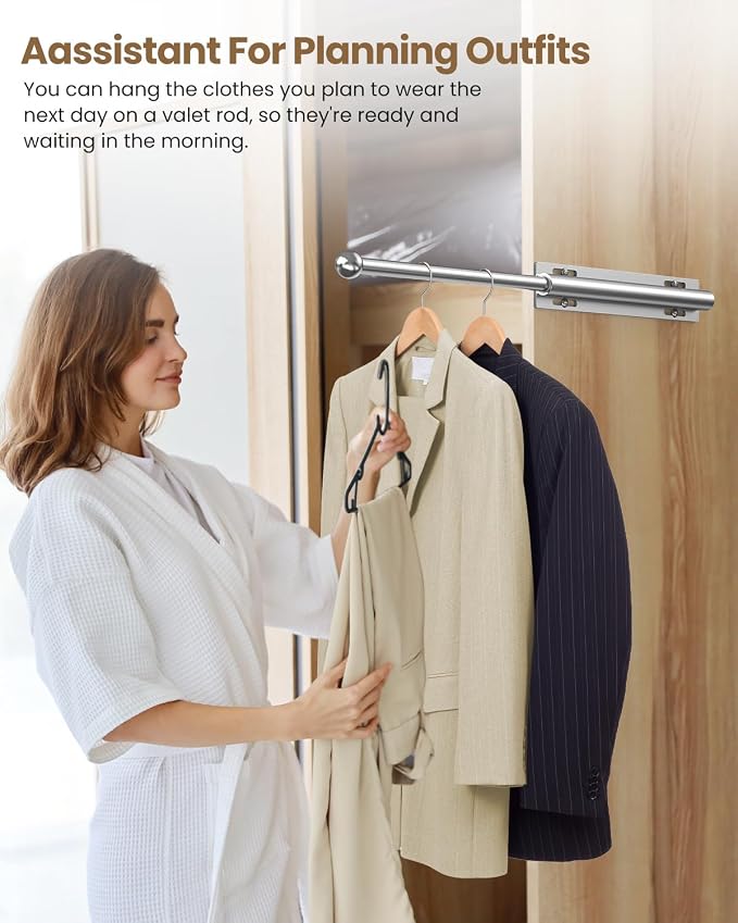 16.5" Valet Rod for Closet Pull Out, Retractable Slide Out Valet Rod Closet - Image 4
