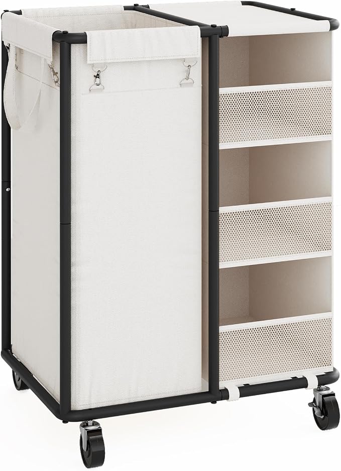 WOWLIVE Laundry Sorter with Wheels 100L Rolling Laundry Hamper with Hanging and by WOWLIVE