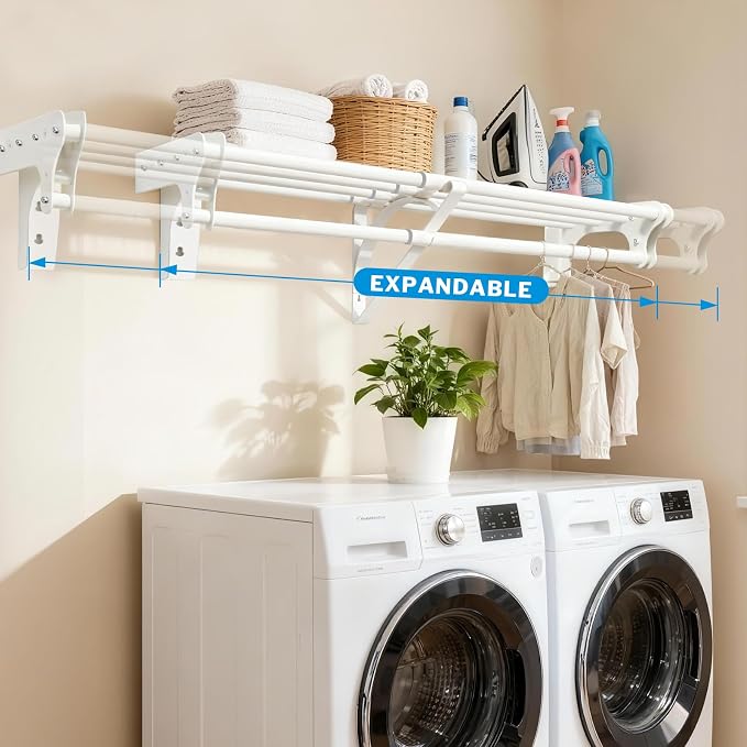Steel Closet Shelf with Hanging Rod, Back Wall & Side Wall Mounted, 52-95'' - Image 6