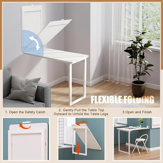 Folding Wall-Mounted Drop Leaf Table 35"×23" Space Saving Decorative Painting - Image 3