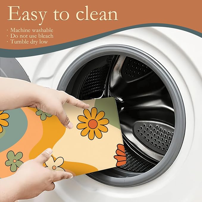 Retro 70s Groovy Waves Dish Drying Rack Mats Decor, Daisy Floral Dish Pad - Image 5