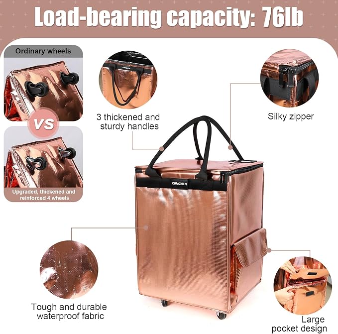 Reusable Grocery Bag on Wheels, Foldable Rolling Tote Bag - Image 3