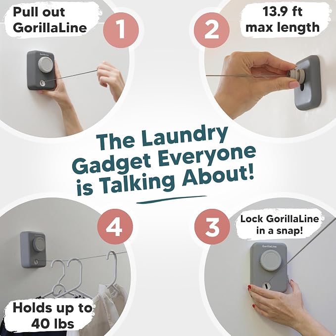 GorillaLine Max – Retractable Clothesline Indoor Outdoor, Non-Sagging Heavy - Image 2