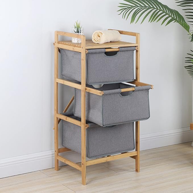 3 Section Freestanding Bamboo Laundry Organizer Divided Clothes Basket Sorter - Image 2