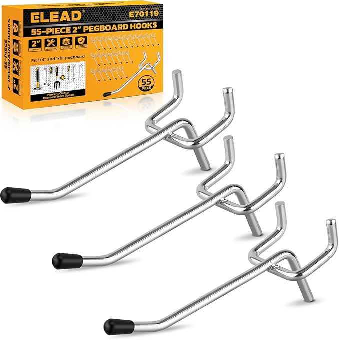 ELEAD 55-Piece 2 Inch Pegboard Hooks, Heavy Duty Peg Board Organizer Accessories by ELEAD