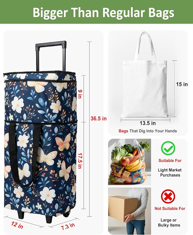 Foldable Rolling Bag, Portable Small Shopping Cart - Image 3