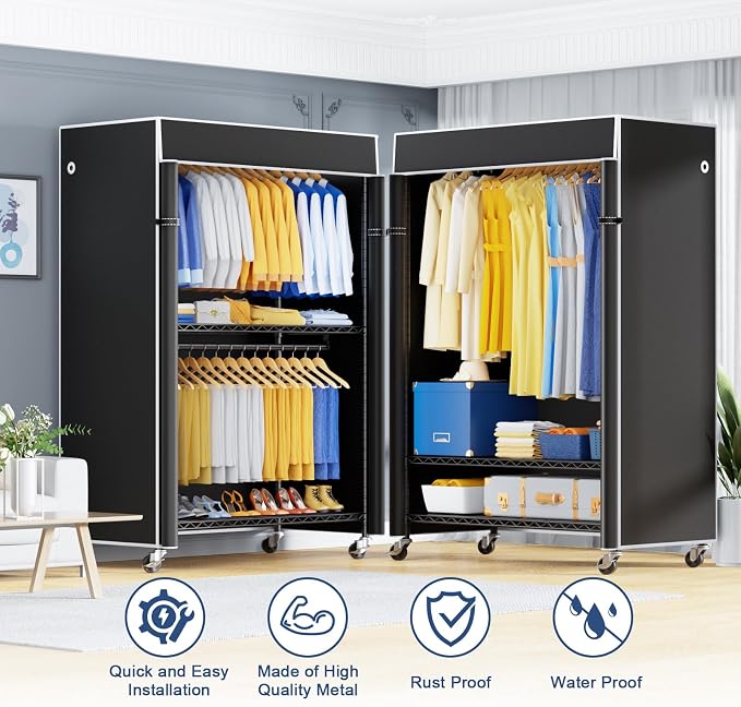 P8C Heavy Duty Clothes Rack（With Extended Width Design） Rolling Clothing Racks - Image 4