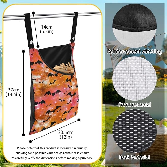Bats Tie Dye Clothes Pin Hanging Bag Multi Purpose Clothespin Storage Organizer - Image 6
