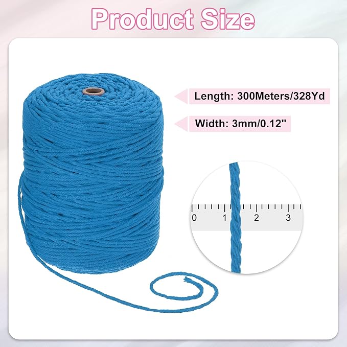HARFINGTON Natural Macrame Cord 3mm x 328 Yards 4 Strand Twisted Cotton Macrame - Image 2