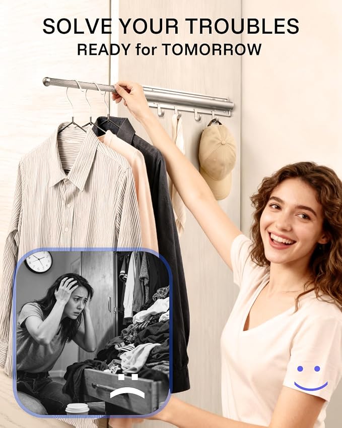 16 inch Valet Rod for Deeper Closet Pull Out, Closet Valet Rod Slide Out Pull - Image 5