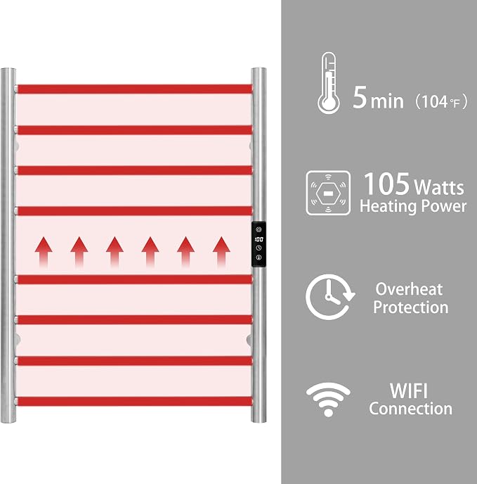 KEG Smart WiFi Towel Warmer Wall Mounted - Image 4