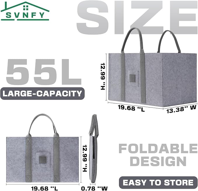 Large Laundry Tote 55L, 2 Pack Fabric Laundry Baskets - Image 5