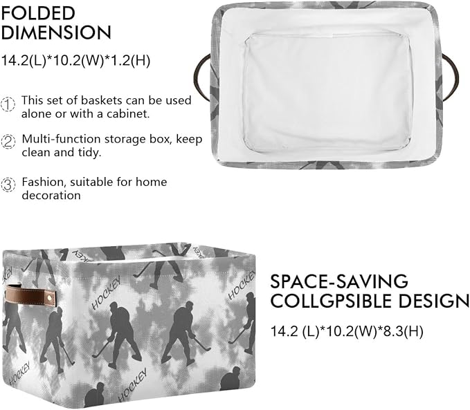 Pfrewn Storage Basket Bins Foldable Laundry Hamper Toy Hockey Player Pattern - Image 3