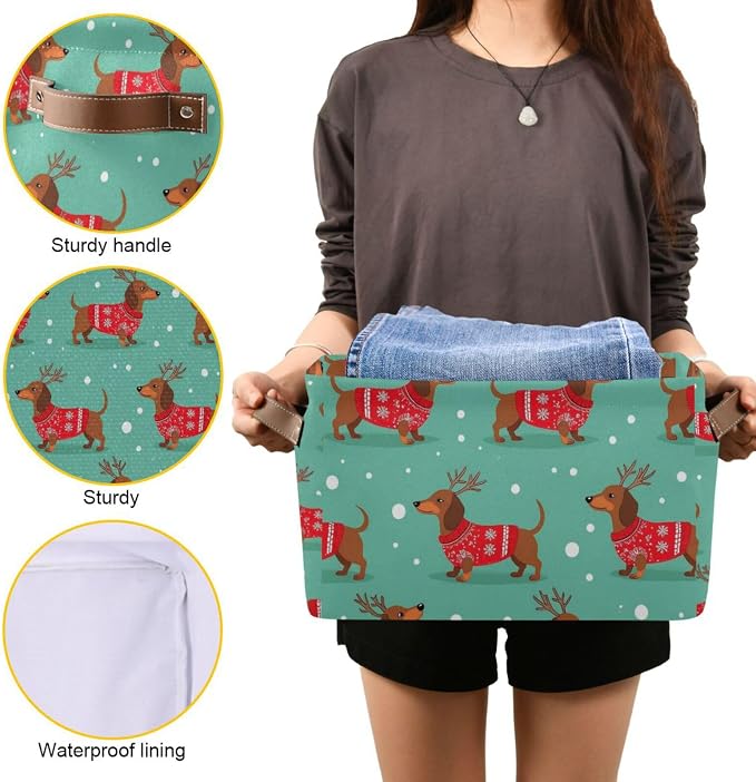 Pfrewn Christmas Winter Storage Basket Dutch Hound Dog in Christmas Pullover - Image 8