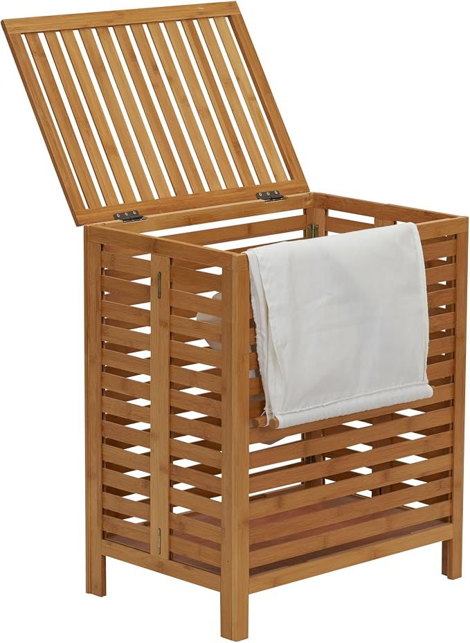 Household Essentials Bamboo Laundry Hamper, Slated Hamper - Image 9