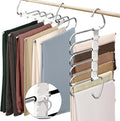 Upgrade 6 Layers Pants Hangers Space Saving, 2 Pack Non Slip Stainless Steel by Besslly