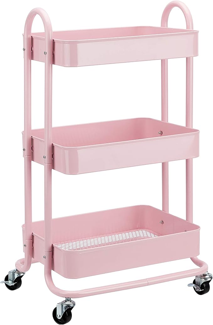 Amazon Basics 3-Tier Rolling Utility or Kitchen Cart, Lockable Wheels, Metal by AmazonBasics