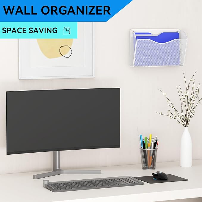 6 Single Pocket Wall File Holder, Mesh Hanging File Folder Paper Organizer - Image 2