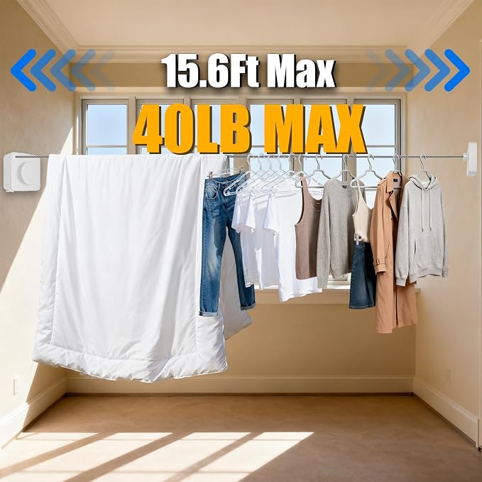 Retractable Clothesline, Non-Sagging Wall Mounted Laundry Line, Space-Saving - Image 6