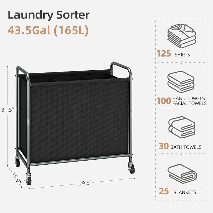 STORAGE MANIAC Rolling Laundry Hamper, 165L Laundry Basket - Image 3