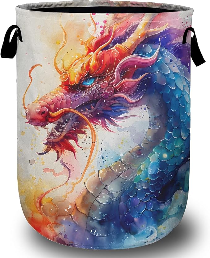Colorful Dragon Laundry Basket, Foldable Waterproof Laundry Hamper Tote Bag by Unknown