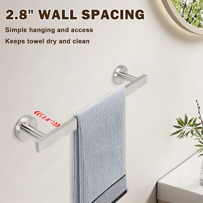 Bath Towel Bar, SUS 304 Stainless Steel Towel Rack Holder Wall Mounted - Image 5