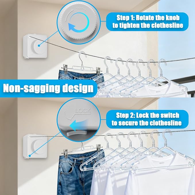 Retractable Clothesline, Non-Sagging Wall Mounted Laundry Line, Space-Saving - Image 4