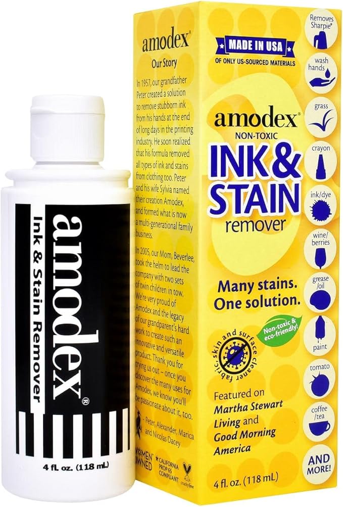 Amodex Ink and Stain Remover Unique Soap Liquid Formula 4 fl oz Bottle by AmodexProducts