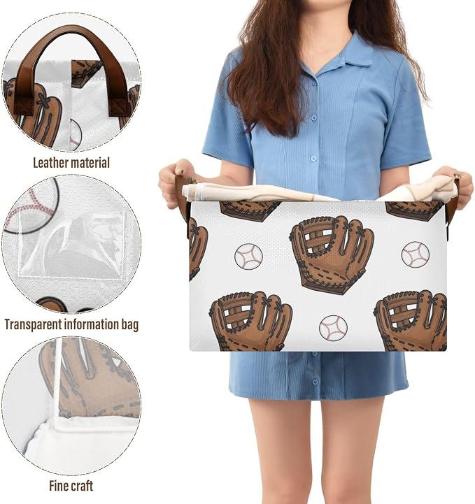 Baseball Brown Glove Pattern Storage Bins - Image 5