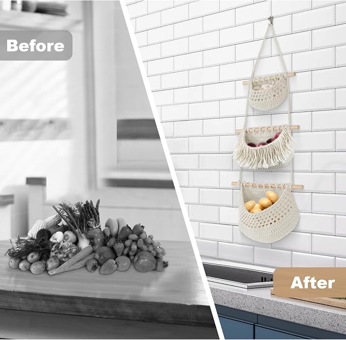 Hanging Baskets for Organizing, 3 Tier Detachable Wall Hanging Fruit Basket - Image 8