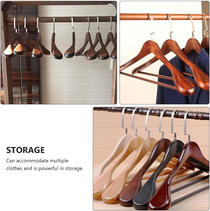 Wide Coat Hanger Thickened Solid Wood Extra Wide Shoulders Non-Slip Brown Suit - Image 7