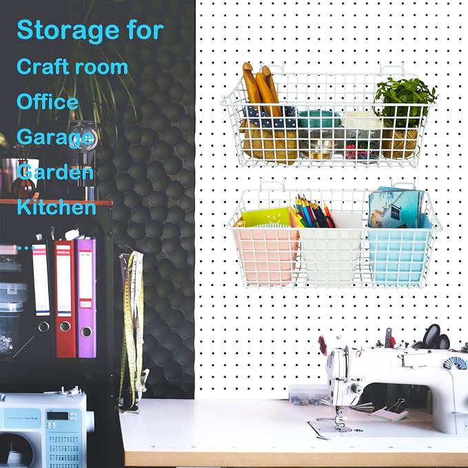 G.CORE 2 Pack Large Pegboard Baskets, Metal Shelves Hooks to 1/8" 1/4" Peg - Image 6