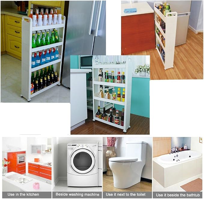 BAOYOUNI Slim Storage Cart Between Washer Dryer Cabinet Rolling Shelf Slide Out - Image 5