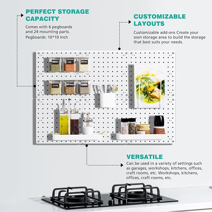 6Pcs Peg board, Pegboard Wall Organizer Panels, Wall Mount Display Small - Image 4