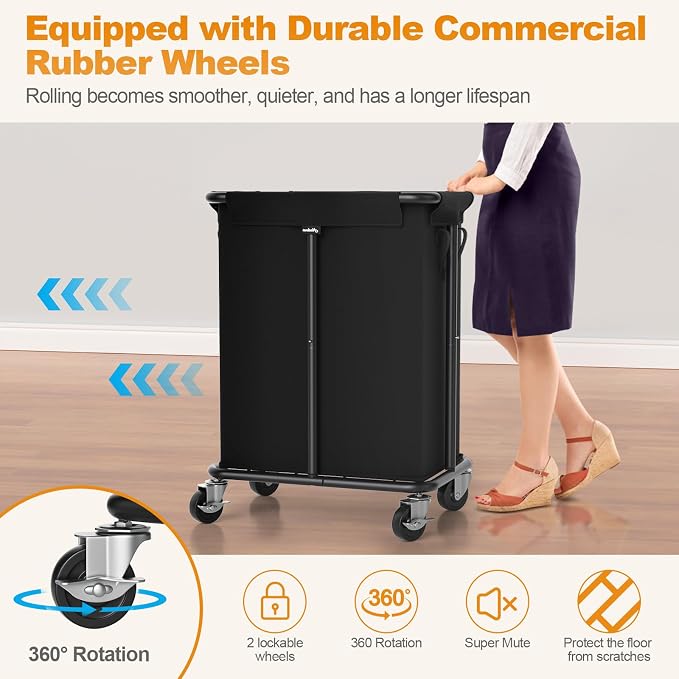 Laundry Basket with Wheels, Rolling Laundry Hamper, 46 Gallons, Removable and - Image 3