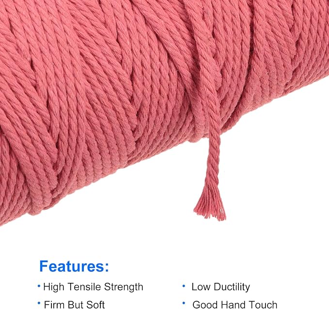 MECCANIXITY 4 Pcs Cotton Rope 4 Strand Twisted Braided Rope Cord, Bright Red - Image 3