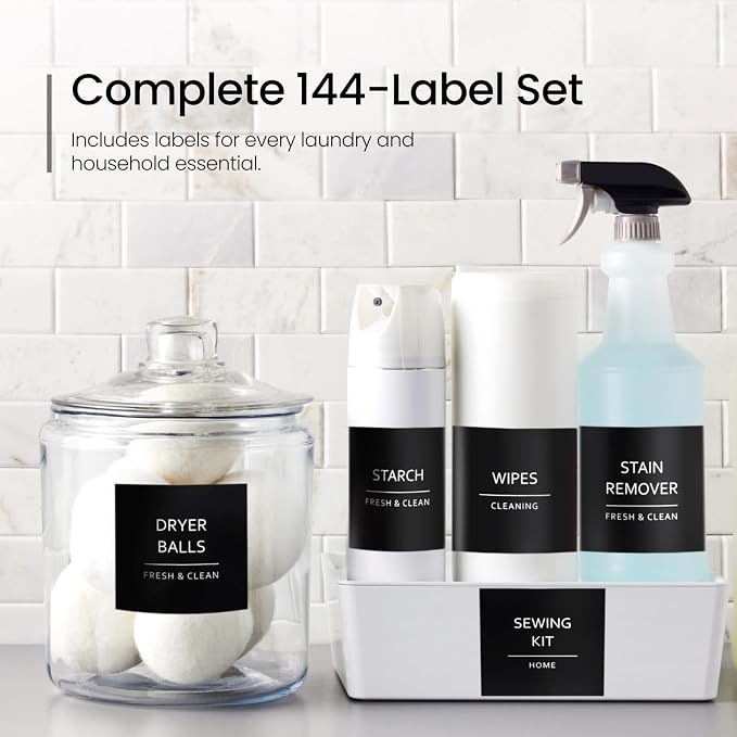 Talented Kitchen 144 Minimalist Laundry Labels – White Print on Matte Black - Image 7